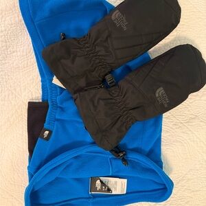 The North Face Black Mittens and Blue Balaclava Fleece Set